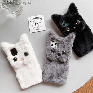 Cell Phone Cases Black White Gray Cat Furry Warm Fluffy Mobile Phone Case Cover for iphone 14 Pro Max Z230728