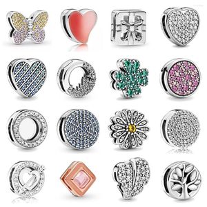 Pietre preziose sciolte Originale 925 Sterling Silver Heart Clover Flowe Clip Stopper Charms Perline Fit Reflextions Bracciale Gioielli da donna fai da te