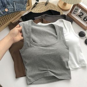 Women's Tanks Summer Top Woman Clothing Sexy Low-Collar Sleeveless Square Neck Tank Tops With Chest Pad Solid Female Slim Bottoming Crop