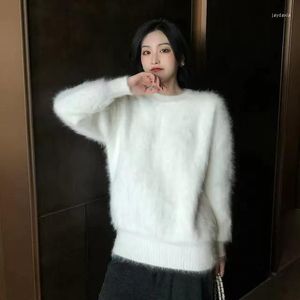 Women's Sweaters 2023 Autumn And Winter Solid Color Sable Velvet Mink Cashmere Sweater Loose Vintage Fully Angora Knitted JZ164