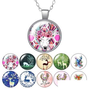 Pendant Necklaces Lovely Elk Artistic Paintings Christmas Round Necklace 25Mm Glass Cabochon Sier Color Jewelry Women Birthday Gift 50 Dhsgf