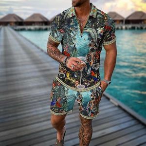 Tracksuits Zipper Męski wydrukowany 3D Koszulka polo Shirts Beach Boys Summer Fashion Set Men T Shirts 230726