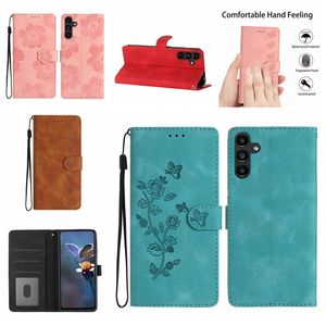 S24ケースSAMSUNG A35 S24 ULTRA PLUS S23 FE A25 A05 A05S A15 Google 8 Pro Imprint Butterfly Flower ID Card Slot Holder Flip Cover Book Pouch Strap