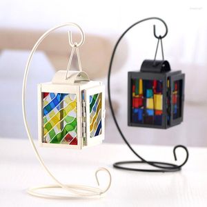 Candle Holders Moroccan Metal Hanging Design Vintage Colorful Pattern Lantern Candlestick Wedding Home Decor