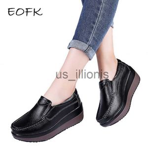 Dress Shoes EOFK Spring Autumn Women Loafers Flats Ladies Genuine Leather Moccasins Fall Slip-on Casual Round Toe Handmade Platform Shoes J230727