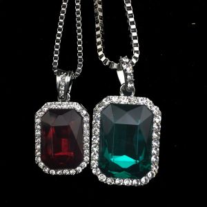 bilayer Diamond Pendant Necklace Set Square Iced Out Hip Hop Jewelry Silver Stone Rapper with Chain