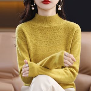 Kadın Sweaters Sakinsiz Kaşmir Hazır Giysi 100 Saf Yün Kıyafet Sonbahar ve Kış Gündelik Örgü Yarım Yatak Top 230727