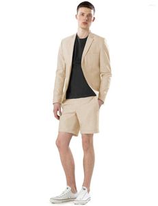 Ternos masculinos 2 peças jaqueta masculina com shorts de linho verão entalhe lapela formal smoking noivo praia festa de negócios conjunto blazer cor sólida