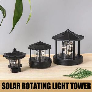 Trädgårdsdekorationer Solarlampa Roterande Lighthouse Beacon Tower Led Light Outdoor Landscape Courtyard Lawn Decorative Decoration Decor Lights 230727