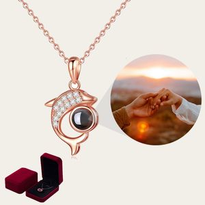 Pendant Necklaces S925 Silver Zircon Dolphin Necklace For Women 2023 Custom Pe Projection Jewelry Lover Girlfriend Birthday Party Gifts 230727
