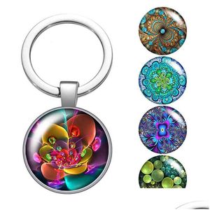 Keychains Lanyards Colorf -mönster Bubblor Ice Texture Glass Cabochon Keychain Bag Car Key Rings Holder Sier Plated Chains Man Women DHB6P