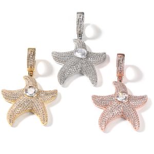 Collana con ciondolo a forma di stella marina Hip Hop, regalo di gioielli per bambini placcato in oro con zirconi completi