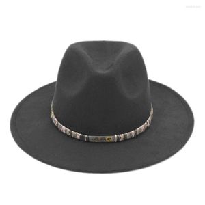 ベレー帽Mistdawn Fashion Unisex Panama Hat Wide Brim Fedoras Cap Winter Warm Wool Blend Steampunk Style Hatband Size 56-58cm