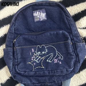 Skolväskor denim koreanska matchar alla skolväskor kawaii kvinnliga studenter vintage trendiga ryggsäckar y2k estetiska tecknad preppy handväskor 230727