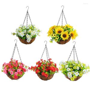 Decorative Flowers Artificial Hangings In Basket High-Quality Fake Plant For Offices Home Wedding Decor Party Street Light Decoration