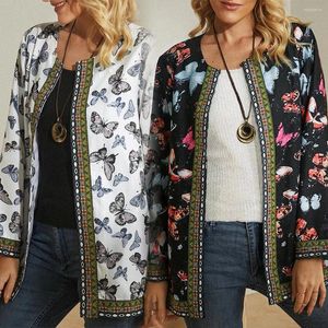 Women's Down 2023 Autumn And Winter Round Neck Butterfly Print Long-sleeved Jacket Loose Casual Coat Fashion