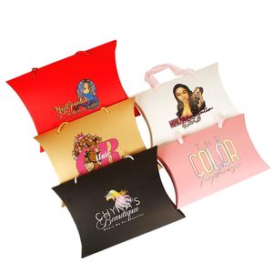 Pacotes de extensões de cabelo humano virgem feminina logotipo personalizado caixas de travesseiro de papel personalizáveis caixas de embalagem 324i
