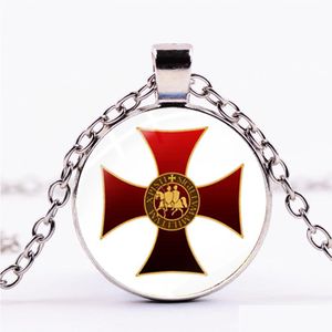 Pendant Necklaces Vintage Knights Templar Necklace Religious Knight Spirit Style Glass Cabochon Sier Plated Men Punk Cross Chain Drop Dhz7F