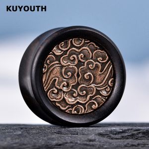 Dental Grills KUYOUTH Retro Wood Auspicious Cloud Pattern Ear Plugs Expanders Gauges Body Piercing Jewelry Earring Tunnels Stretchers 2PCS 230727