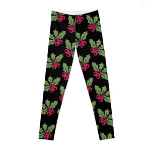 Active Pants Holly Leaf Berry Christmas Holiday Mistletoe Repeat Pattern Winter Nature Plants Leggings Yoga Pant Women