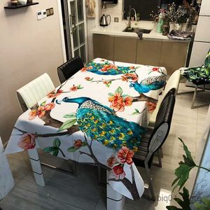 Table Cloth Peacock Feather Pattern Tablecloth Waterproof Oilproof Living Room Restaurant Tablecloth Wedding Decor De Table R230727