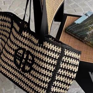 Borsa a tracolla Borsa tote in paglia intrecciata stilista Borsa tote da spiaggia di grande capacità da donna Borsa da vacanza con alfabeto a righe Borsa tote casual