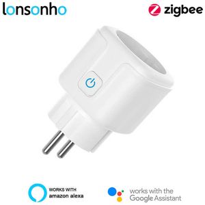 Smart Power Plugs Lonsonho Tuya Zigbee Smart Plug EU Electrical Socket Outlet 16A Power Monitor ZHA Zigbee2MQTT Alexa Google Home Compatible HKD230727