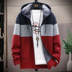 Men's Sweaters Autumn Korean Hooded with Thick and Velvet Cardigan Knitted Sweatercoats Patchwork Jacket Male M4XL 230726