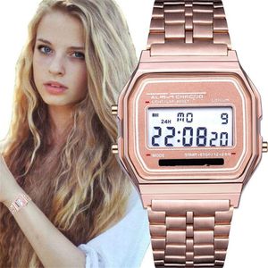 Womens Watches Luxury F911W Steel Band Vintage Small Square Male and Female Couple Electronic Wrist Clock 230727