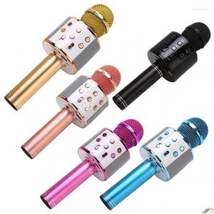 Mikrofonlar WS858 Karaoke Kablosuz Bluetooth Mikrofon Taşınabilir Powerf Profesyonel Hoparlör Ev KTV Müzik Çalar Singing Drop Deli Dhsau