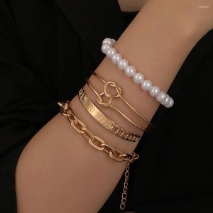 Charm Bracelets WANGAIYAO Fashion Trend Love Pearl Multi-layer Knotted Chain Bracelet Feminino Ins Wind Hollow Design Hand Ornament Set Decora