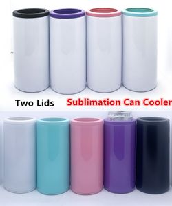 DIY sublimering 12oz kan svalare med två lock Slim Can isolator rostfritt stål tumlar vakuumisolerad flask kall isolering kan lagra