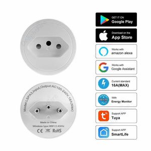 Smart Power Plugs 16A Brazil Smart Plug Socket WiFi Smart Home Intelligent Outlet Power Monitor Timing Voice Control Works With Home Alexa HKD230727