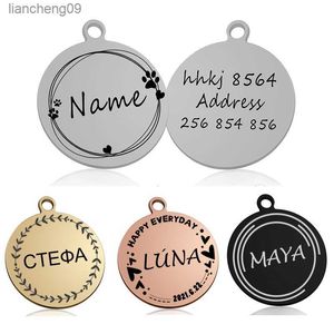 Custom Personalized Cat Dog ID Circle Tag Collar Pendant Engraved Pet Necklace Chain Charm Supplies For Tag Name Products L230620