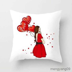 Kudde/dekorativ hjärta älskar röda läppar tryck dekorativa kuddar fodral polyester kudde täckning kast soffa dekoration täcker r230727