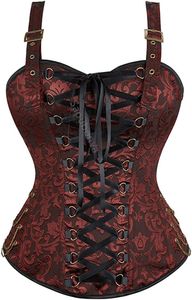 PANTS SAPUBONVA BROWN Corset Top con cinturini pirata Steampunk Plus size Jacquard Women Women Victorian Gothic Renissance Red Red