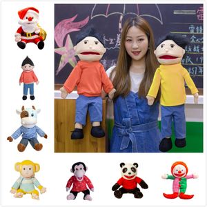 Puppets Big Cute Animal Ręka Puppet Plush Toys Soft Santa Claus Schled Doll Kids Theatre Performs Props Dinosaur Monkey Panda Toys 230726