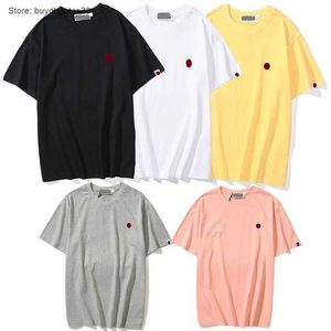 Men's T-shirts Round collar 100% cotton Short sleeve embroidery solid colour Loose couple summer black white grey yellow pink M-3XL Bathing Ape Shark Designer brand 5454
