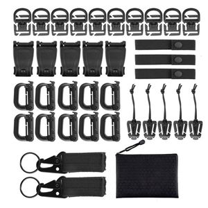 Hooks Rails 35st Molle Attachments Bag Clip Strap Set Ryggsäck Webbing för Vest Belt med Zippered Pouch291W