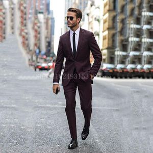 Ternos Masculinos Chegada 2023 Homens Borgonha Para Casamento 2 Peças Slim Fit Lapela Notched Formal Business Noivo Smoking Trajes De Hombre