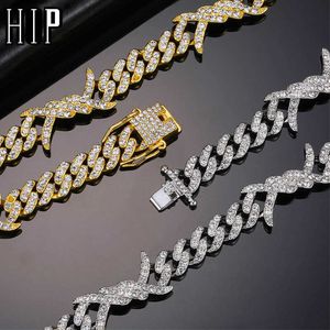 Hiphop 9mm Rock Thorns Iced Out Bling AAA+ Box Buckle Barbwire Cuban Link Chain Halsband för män Kvinnsmycken