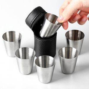 Mugs 30ml 70ml 150ml Portable Travel Stainless Steel Cups Mini Set Glasses For Whisky Wine With Case Drinkware Coffee Mug Camping Cup