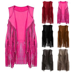 Women's Vests 2023 Sub- Suede Vest Ladies Vintage Style Top Fringe Sleeveless Cardigan