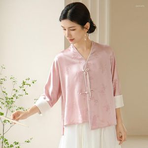 Ethnic Clothing Chinese Style Clothes For Women Traditional Cheongsam Tops Vintage Zen Hanfu Qipao Pink Blouse Shirt Tang Jackets Coat