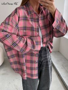 Designer Women Top Pink Plaid Shirts and Tops Women Street Wear Gingham Casual Long Sleeve Top Single-Breasted Oversize Shirt Ladies