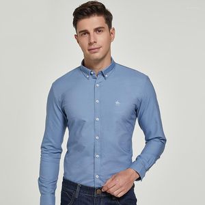 Men's Dress Shirts 2023 Cotton Men Oxford Shirt Casual Solid Long-Sleeved Button Collar Design Regular Fit Clothes