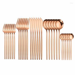 Dinnerware Sets Rose Gold Spoon Set Fork Knive Stainless Steel Tableware Western Cutlery 30 Piece Luxury Dessert Flatware