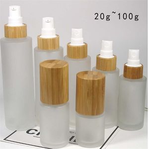 30ml 50ml 100ML 120ML 150ML Frosted Clear pumps tops frasco de loção de bambu 1oz 2oz 4oz Frost Glass Bambu Spray Névoa Frasco 264l