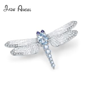 Pins Brooches Jade Angel Natural Blue Topaz Dragonfly Brooch Stylish 925 Sterling Silver Handmade Animal for Women Fine Jewelry 230727