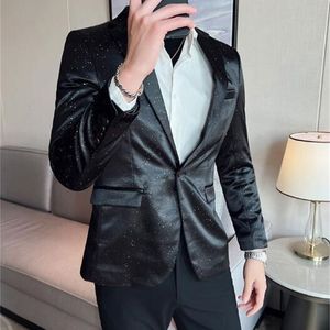 Мужские костюмы Blazers сплошной цвет формальный с длинным рукавом Blazer One Button Male Male Cotton Blend Press Meeting Poat ABB357 230726